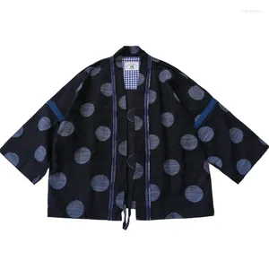 Jackets masculinos japoneses retro retro primavera/verão bordados com linho de algodão solto de algodão meia -manga colorida de bolo de bolinhas de bolinhas