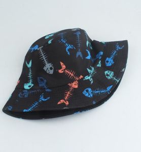 Fish Bone Print Reversible Bucket Hat Panama Bob Hip Hop Cap Women Men Summer Sun Protection Fisherman Hats5305580