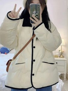 Korki damskie płaszcze Zima biała bawełniana płaszcz 2023 Duży luźny klips zagęszczony chleb pojedynczy piersi styl