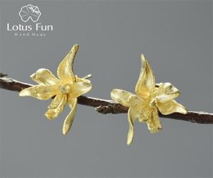 Lotus Fun Eleganti orecchini a forma di fiore di iris Orecchini in vero argento sterling 925 in oro 18 carati per le donne Gioielli di design fatti a mano 222524029