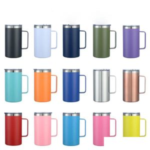 Tumblers 24Oz Mug Stainless Steel Tumbler Thermos Milk Cup Vacuum Insated Wine Glass With Handle Coffee Water Bottle Fy5197 1122 Dro Dhpzc