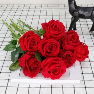 Decorative Flowers 6pcs Pile Fabric Acacia Rose Single Head Simulation Artificial Flower High Imitation Silk Home Display