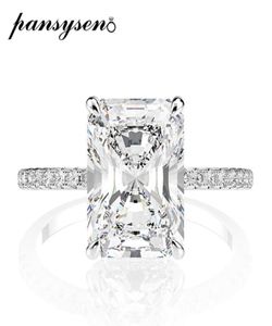 PANSYSEN Real 925 Sterling Silver Emerald Cut Created Moissanite Diamond Wedding Rings for Women Luxury Proposal Engagement Ring C5879034