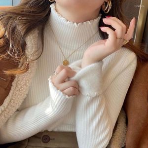 Women's Sweaters Women Ruffles Mock Neck Sweater Thicken Autumn Fleece Warm Thermal Pullover Cashmere For 2023 Winter