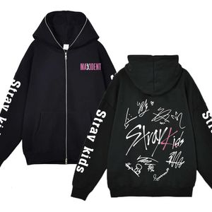 Zbłąkane dzieci pełne z suwak Kpop pięć gwiazdek bluzy hip hop streetwear haruku straykids druk bluzy