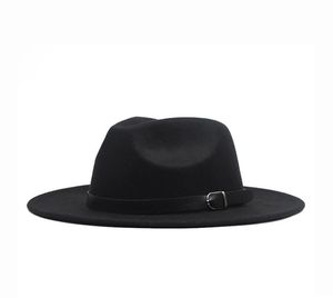 Autumn Winter Flat Wool wełna filmu Fedora Hats z klamrą Jazz Formal Hat Panama Cap Hat Men Men Women Brim Fel Feel Hat6381764