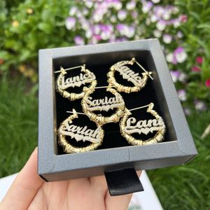 30mm Mini Hoop Earrings For Kids Custom Bling Name Anpassad typskylt Bambu Toddler Girl Gift 231225