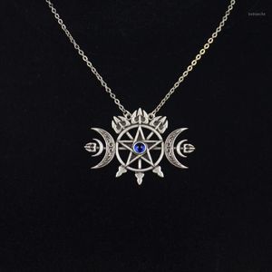 Anhänger Halsketten dreifache Halbmondmond mit Pentagramm Halskette Sigil des Geistes heidnischer Schmuck Wicca Gothic Halskette1220f