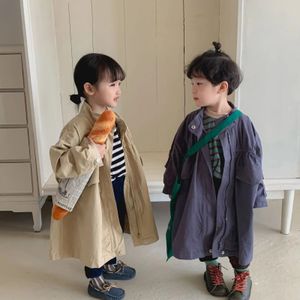 Autumn Korean style boys and girls oversized solid color trench jackets Kids stand collar cotton loose zipper Coats 231225
