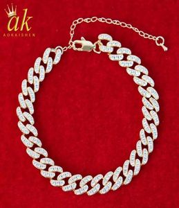 Cuban Link Chain Anklets Feet Jewelry Real Gold Plated Hip Hop AAAAA Zirconica Charms Gift267L6876100