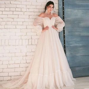 Stunningbride 2024 Maniche lunghe A-Line Abiti da sposa Spring Garden Pieghe increspato Abiti da sposa lunghi semplici Custom Made Alla moda