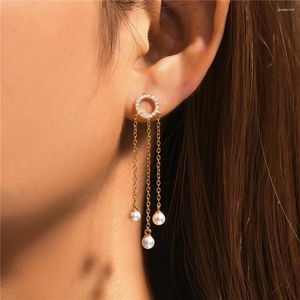 Studörhängen MC S925 Sterling Silver Zircon Imitation Pearls Chain Tassel Piercing for Women Jewelry Gift Brincos Pendientes