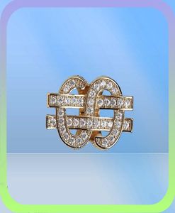 US Dollar character Men039s 18K Gold Ring Copper Charm Silver Color Cubic Zircon Iced Fashion Hip Hop Jewelry8553379