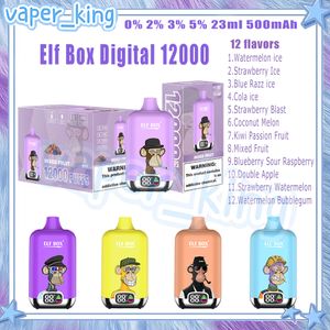 Global Hot Electronic Cigarettes Elf Box Digital 12000 Puffs Disposable E Cigarettes Mesh Coil 23ml Pod 500 mAh Battery Electronic Cigs Puffs 12k 0% 2% 3% 5% 12 Flavors