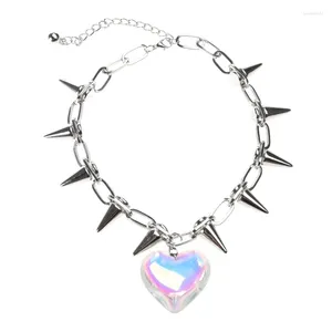 Łańcuchy Dainty Crystal Heart Wisiant Naszyjnik Big-Love Choker Choker Y2K Rock Jewelry-Decor