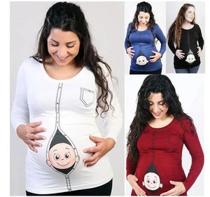 Camisas Maggie Walker Gretida Mulheres Roupas Moda Maternidade Tops de Manga Longa Funny Baby Peeking On Gravidez T camisetas Plus Size