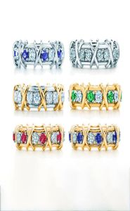 Luxury Cross Set Diamond Rings for Women Designer Engagement Ring Letter T Varumärke Bröllopsmycken med Box2299299
