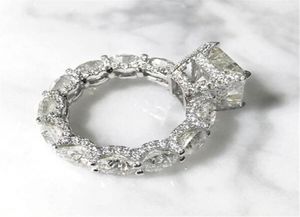 Koktajl luksusowa biżuteria 925 Sterling Srebrny promieniowanie Cut White Topaz CZ Diamond Eternity Party Women Wedding zaręczyny Ring F5198347
