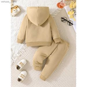 Clothing Sets For Kid Unisex Girls Boy 3 -24 Months Casual Khaki Long Sleeve Hoodie Tee Long Pants Outfit Toddler Infant Clothing Set