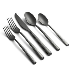 Sets Toya Forged 18 Stainless Steel Hammered Black Mirror 20Piece Flatware Set, Service for 4