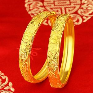 Bransolety Hoyon Real 24K złota bransoletka dla kobiet Pulseira Dragon Pure Kgold Bangles dla dziewczyny Birthday Gift Fine Jewelry