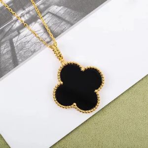 argento pieno di diamanti trifoglio di lusso collane con pendente di design delle donne di marca oro 18k bianco nero fiore lunga catena elegante maglione invernale cappotto collana di gioielli