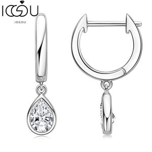 Huggie Iogou Moissanite Dangle Huggie Earring Bezel Pear Shaped 100% 925 Sterling Silver Hoops Woman Original smycken för flickor