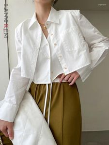 Bluzki damskie Lanmrem Streetwear Patchwork krótka koszula Kobiety Lapel Long Rleeves Solid Kolor Tops Fashion 2023 Autumn Clothing 21811