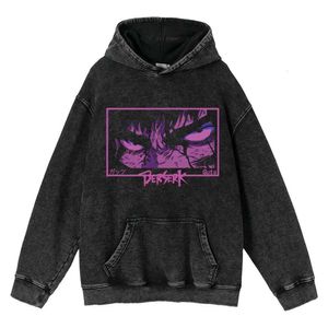 Streetwear anime hoodie yıkanmış retro sweatshirts erkek kadınlar vintage hoodies baskılama Berserk sweatshirt hiphop kazak