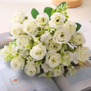 Decorative Flowers Faux Silk Cloth Floral Branches Korean Style Exquisite Artificial Rose Bouquet For Home Wedding Decor 10