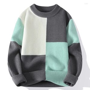 Men's Sweaters Winter O Collar Color Blocking Warm Sweater High Quality Men Spring Autumn Slim Leisure Korean Long Sleeve Loose Knit