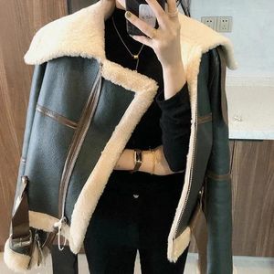 Women's Trench Coats Winter 2023 Fashion Lapel Faux Lamb Leather Jacket Women Short Motorcycle Coat Female Streetwear Thick Warm Outwear