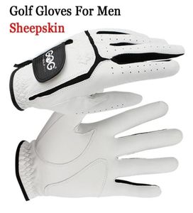 Five Fingers Gloves Sheepskin genuine leather Professional Golf Gloves For men white and black lycra Gloves Palm thickening Gift f9729440