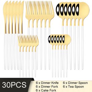 30st vita guldbestick set i rostfritt stål bordsartiklar knivkakor gaffel servis uppsättning kök flatvaror silvervaror 231222