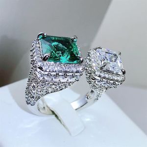 2022 Anéis de casamento mais vendidos Jóias de luxo 925 Sterling Silver Princess Cut Emerald CZ Diamond Gemtones Party Eternity Mulheres Enga2535