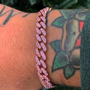9mm White Band Cuban Link Pink CZ Chains Halsband Fashion Hiphop Jewelry 17cm 19cm Iced Out Armband Bangle For Women Men Link CH256N