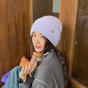 Cha cabelo de coelho sólido coreano Chapéu de malha para o Women 2023 Inverno novo blogueiro versátil de malha quente chapéu