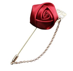 Red Flowers Men039S Rose Pin Brosch Handmased Tyg Groomsmen Wedding Groom Corsage och Boutonnieres5690448