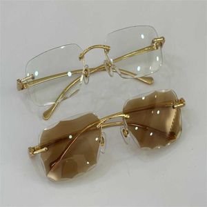 Luksusowy projektant marki Pochromic Rimless Sunglasses Men Vintage Retro Diamond Cut Cut Change Color obiektyw Brame Bezonnebr230F