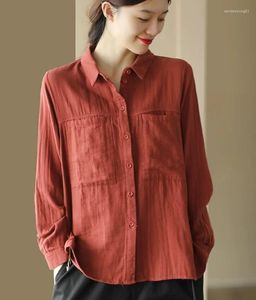 Kvinnors blusar Casual Women Shirt Cotton 2023 Solid Color Cardigan Autumn Spring Korean Fashion Basic Topps Female Yoyikamomo