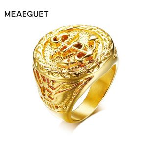 Meaeguet Vintage Eagle Muster Anker Ring für Männer HipHop Rockstil Goldfarbe 316L Edelstahl Party Schmuck288b