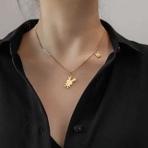 Pendant Necklaces Simple golden bunny square brand necklace female clavicle chain ins cold wind niche high-end design sense non-fading necklaceL231225