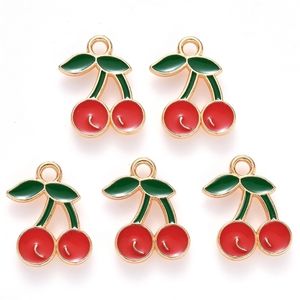 Pendant Necklaces Pandahall 100pcs Red Cherry Alloy Enamel Pendants With Hole Light Gold Color Metal Charms For Necklace Bracelet Jewelry Making 231218