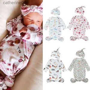 Sacos de dormir 3 meses bebê floral impresso sacos de dormir bebê recém-nascido algodão botão swaddle cobertor envoltório saco de dormir + chapéu 2 peças outfitl231225