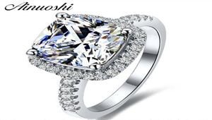 Ainuoshi Luxury 3 Karat Nişan Halo Yüzük Prenses Stlye Yastık Kesme Anelli Donna 925 STERLING Gümüş Kadın Düğün Takı y28859840