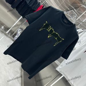 Xinxinbuy 2024 Erkekler Tasarımcı Tee T Shirt Mektubu Havlu Nakış Mürettebatı Boyun Kısa Kollu Pamuk Kadınlar Siyah Beyaz Mavi XS-2XL