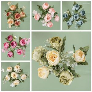 Dekorative Blumen Peonies simulierte Blumensträuße Hochzeitsfeiern mit Blumenpflanzenwänden Trikolor Veilchen Künstliche MW55503