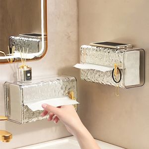 Multipurpose Tissue Box Transparent Rectangular Storage Bathroom Wall Mounted Toilet Paper Case Desktop Napkin 231225