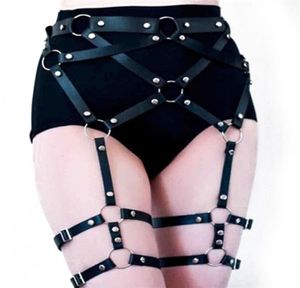 PUレザーの女性ファッションセクシーベルトガーターボンデージパンクストラップウエストからレッグ調整可能なボンデージベルトT2006028176115
