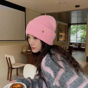 2023 New Rabbit Hair Big Headband Thickened Woolen Hat Autumn and Winter Outdoor Warmth Solid Color Cold Hat Knitted Hat Pullover Hat